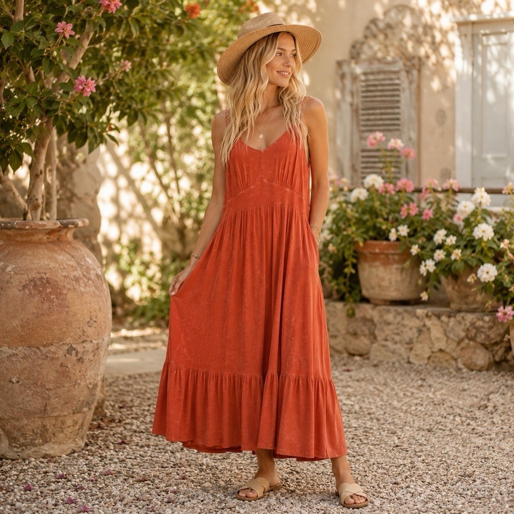 Torrid Tiered Terracotta Maxi Dress Super Soft Knits Summer Travel Coastal 2X